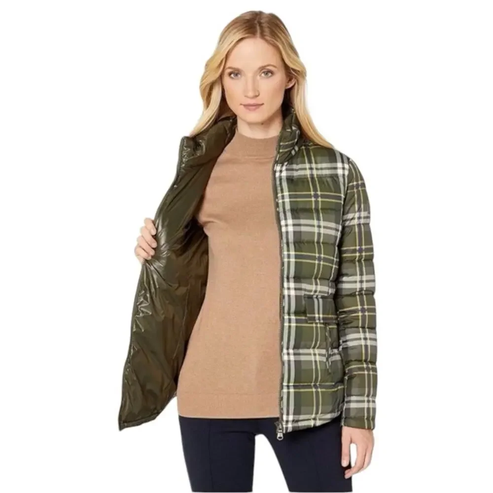 Lauren Ralph Lauren Green Plaid Puffer Quilted Jacket Loden Check size medium